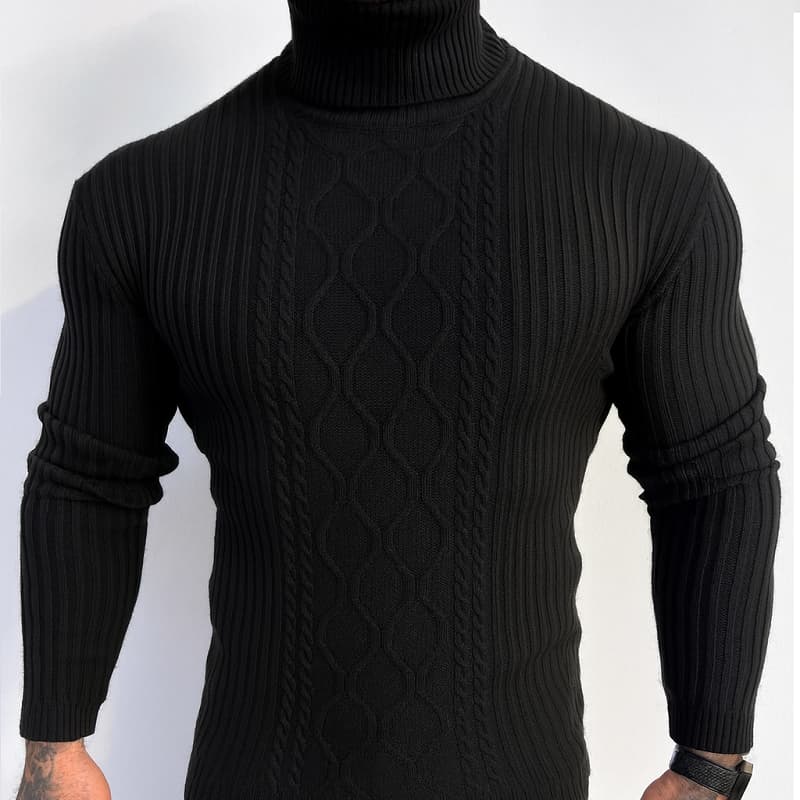 پلیوربافت مردانه مشکی یقه اسکی مدل Hakan